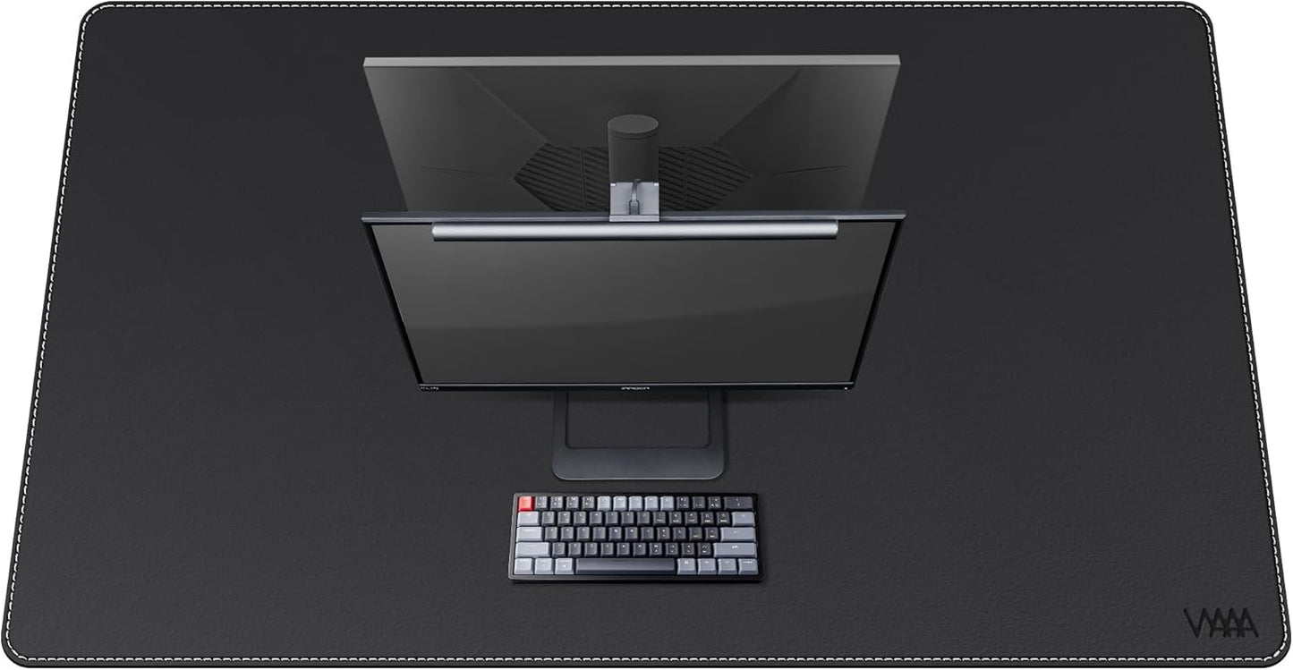Vyaaa PU Leather & Cork Desk Mat, 39.4"x15.7" Dual Sided Computer Desk mat, Waterproof Large Mouse Pad, Non-Slip Office Desk pad, Office Desk Protector for Work/Gaming/Home (Black)