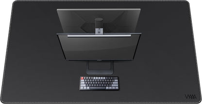 Vyaaa PU Leather & Cork Desk Mat, 39.4"x15.7" Dual Sided Computer Desk mat, Waterproof Large Mouse Pad, Non-Slip Office Desk pad, Office Desk Protector for Work/Gaming/Home (Black)