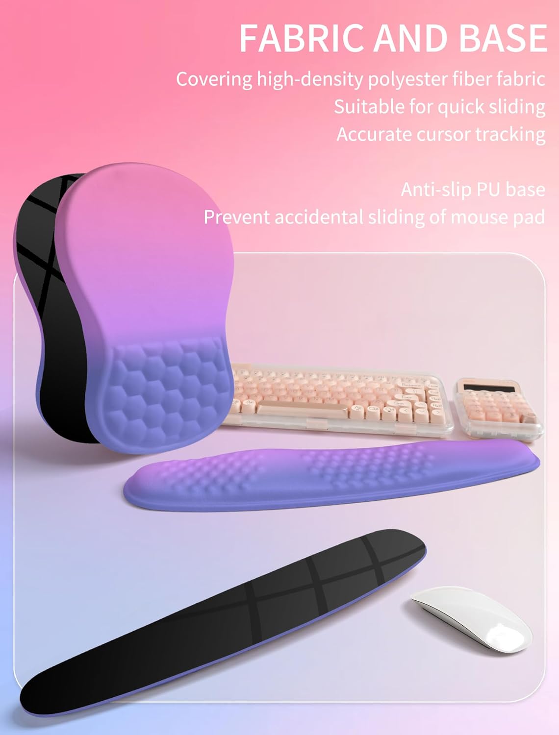 Hokafenle 2in1 Combination, Wave Keyboard Wrist Rest and Ergonomic Curvature Mouse Pad Wrist Support for Relieve Wrist Pain, Filled with Soft Cushion Memory Foam, Black
