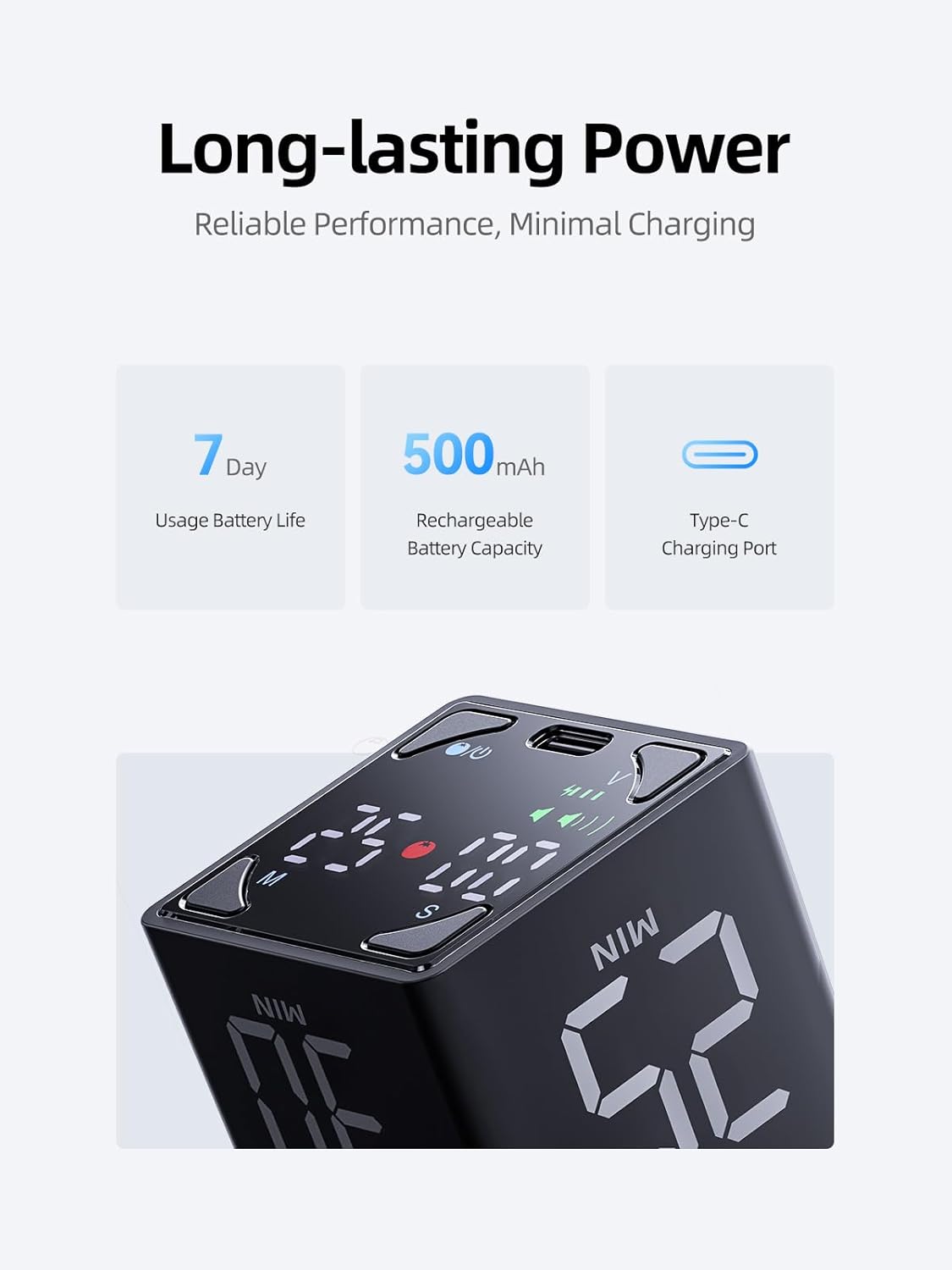 Ticktime Pomodoro Timer Cube, with 25/5 Auto Cycles, 5/25/30/60 Min Presets, Custom Timer, Stopwatch, Magnetic, Rechargeable, Silent, Vibrate & Sound, for Task, ADHD, Study, Work, Meeting, Black