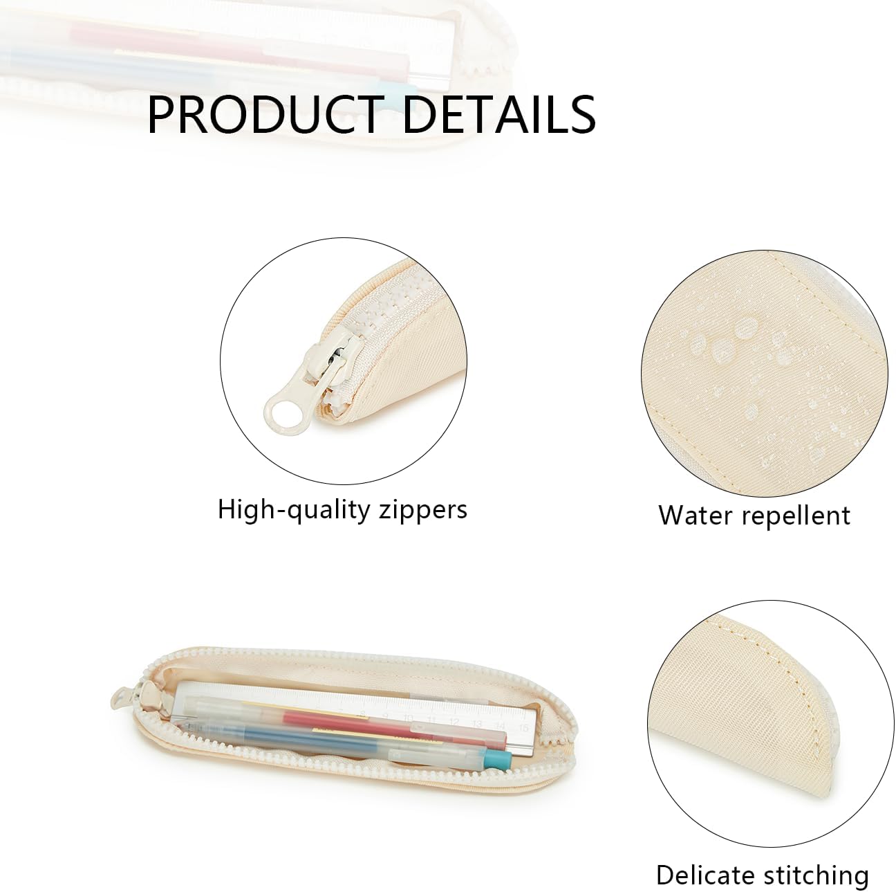 Pencil Case Durable Pencil Pouch for Pens School Featuring Oxford Lap Design (Khaki,Oxford)