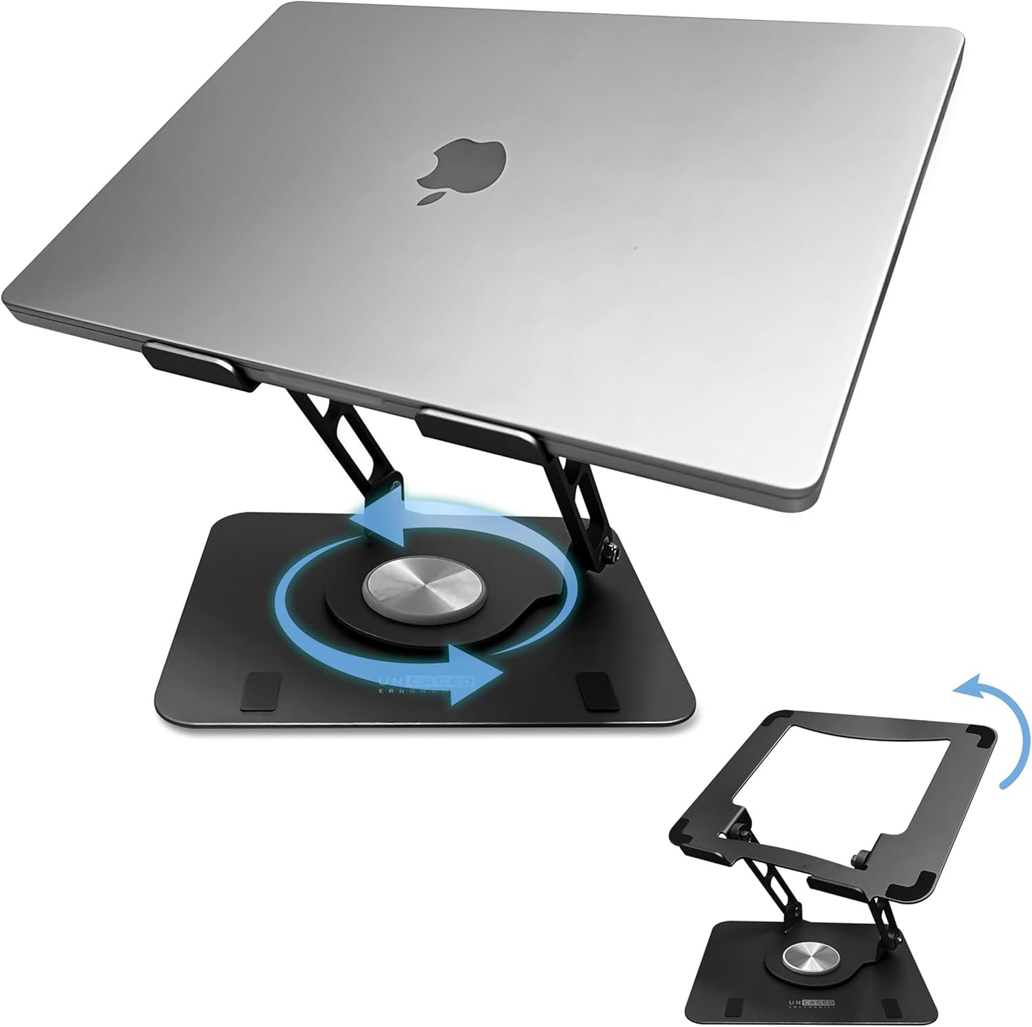 Uncaged Ergonomics Swivel Laptop Stand for Desk, Adjustable Computer iPad Stand for Desk w/ 360 Rotation, Portable Laptop Holder for Home Office Ergonomic Supplies
