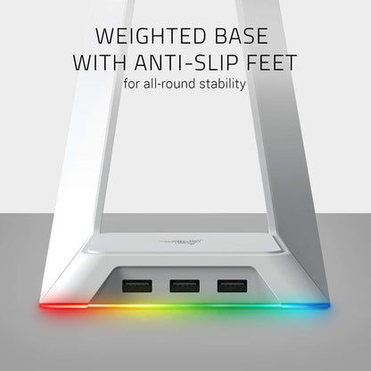 Razer Base Station V2 Chroma Headphone Headset Stand Holder: Chroma RGB Lighting - Taller Stand & Anti-Slip Ledge - USB Charging Ports - Anti-Slip Rubber Base - 3.5mm Port + Built-in DAC - Black