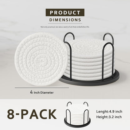 Lazebox Coasters Set of 8 for Drinks, 4 Inch Large Coasters for Coffee Table, Tabletop Protection for Hot & Cold Drinks, Versatile Coasters for Home Decor, Non-Slip & Easy to Clean, Coffee