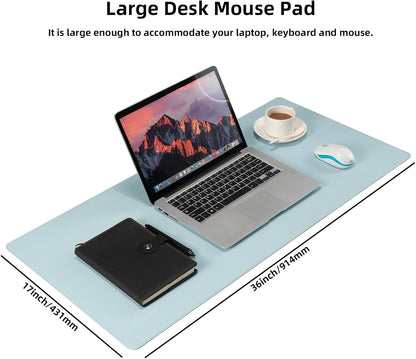 Leather Desk Pad,Wolaile 36x17 inch Large Mouse Pad,Waterproof Non-Slip Writing Desk Blotter,Computer Mat Desktop Protector for Office Home,Black