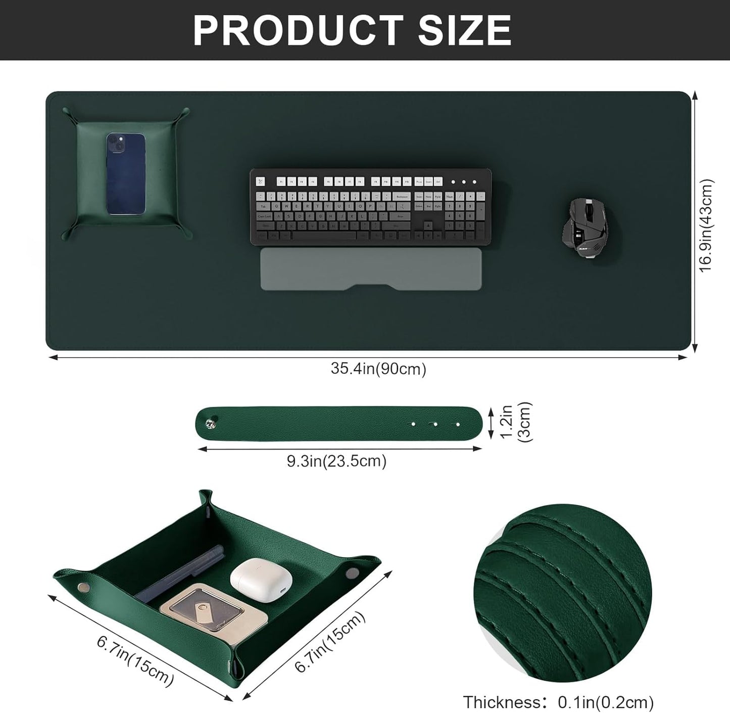 DAWNTREES Dual Sided Desk Mat,Leather Desk Pad,Brown 40"x16",Cork Desk Mat Protector,with PU Leather Valet Tray Organizer,Large Mouse Pad,Desk Writing Pad for Office and Home