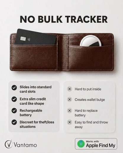 Vantamo Ultra-Thin Wallet Tracker Card, Apple MFi Certified, IP68 Waterproof Bluetooth Smart Card Wallet Tracker & Passport, Works with Apple Find My, Wireless Charging, iOS Only