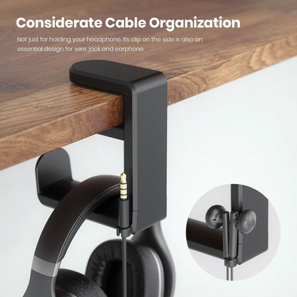 3in1 Rotating Headphone Holder - EURPMASK 3in1 PC Gaming Headset Holder w/Detachable Controller Holder, Adjustable Clamp-on Headset Stand,Headphone Hanger Hook Under Desk w/Cable Clip Organizer,Black