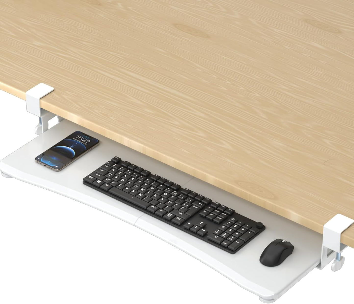suptek Keyboard Tray Under Desk Pull Out with C Clamp Mount, Computer Keyboard & Mouse Tray, 25.6 (30 Including Clamps) x 11.8 inch Slide-Out Platform Computer Drawer for Typing, Black, DSF1