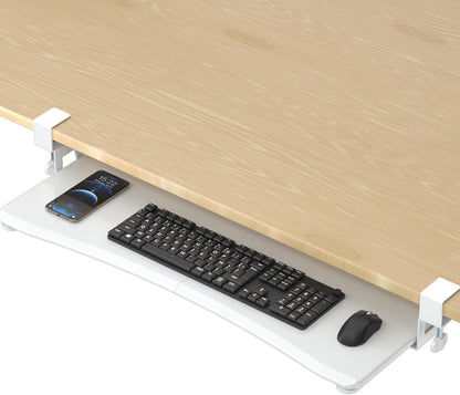 suptek Keyboard Tray Under Desk Pull Out with C Clamp Mount, Computer Keyboard & Mouse Tray, 25.6 (30 Including Clamps) x 11.8 inch Slide-Out Platform Computer Drawer for Typing, Black, DSF1