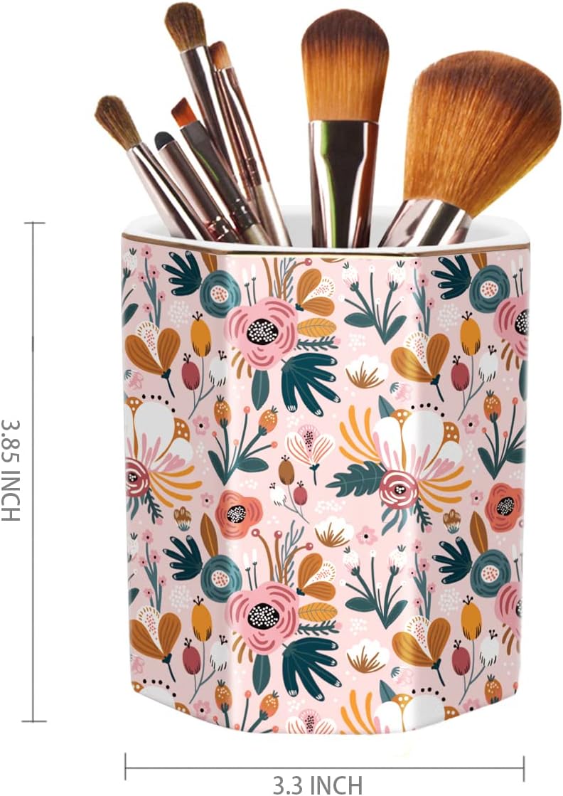 Pen Holder, Pencil Holder for Desk, Marble Desk Organizer Cute, Durable Ceramic Pencil Cup, Decorative Makeup Brush Holder Cup, Stationery Holder for Office, Home, Gray Marble