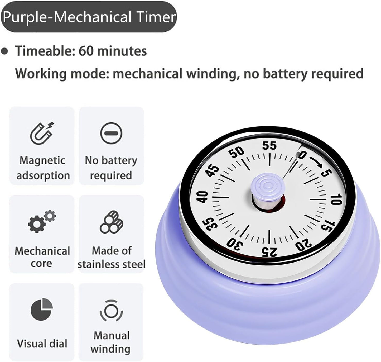 Elegant Stainless Steel Vintage Kitchen Timer with Magnetic Attachment - 60-Minute Countdown & Audible Alarm, Perfect for Cooking, Office Tasks, and Study Sessions (01-red)