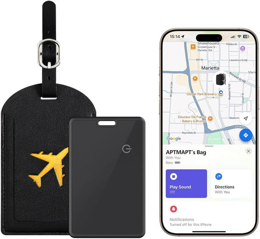 Smart Luggage Tags with Apple Find My (iOS Only), Find My Tracker Card, Premium Leather Luggage Tags for Suitcase, Travel Bags, Backpacks, Luggage Tag with Tracker, Tracking Cards