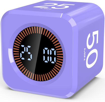 Digital Pomodoro Timer Cube 5/10/25/50min, Visual Productivity Flip Timer for Kids Classroom Desk, Custom Countdown, Silent and Sound Mode for ADHD Study Work Game Kitchen (Pink)