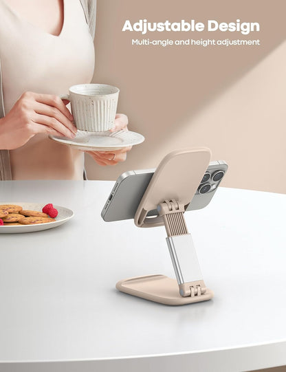 Lamicall Cell Phone Stand for Desk - [Height Adjustable] Foldable Mobile Phone Holder, Portable Stand for iPhone 17 16 15 14 13 12 11 Pro Max Plus Air, Galaxy S25, Office Gift, Telephone Accessories