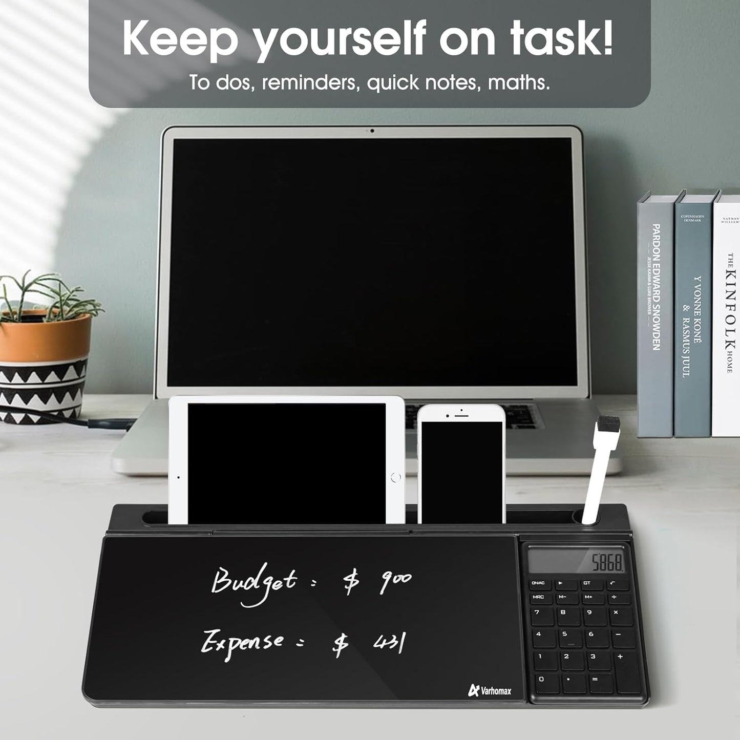 Varhomax Glass Weekly Planner Desk White Board, Desktop Calendar Whiteboard with Storage, to Do List Memo Caddy for Home Office and School Supplies, Black