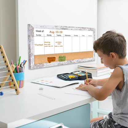 Magnetic Weekly Dry Erase White Board and Cork Board, Black Wood Frame，Magnetic Surface Whiteboard for Home Office and Wall Decor(ZHZL-2040BK)