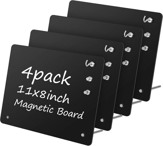 Magnetic Metal Display Bulletin Board - 2 Pack 11x8Inch Magnet Display Stand with 6 Magnets for Displaying Memos Messages Photos in Home School Kitchen Office （ Black Vertical）