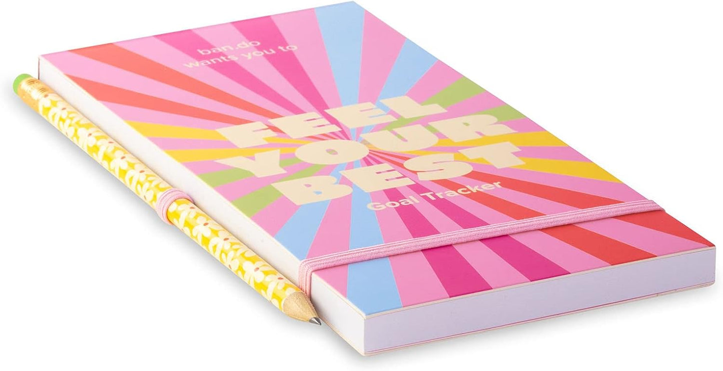 ban.do Good Intentions Goal and Habit Tracker Notepad, List Pad Includes 80 Perforated Sheets, Ink Pen Loop, and Elastic Band Closure, Feel Your Best (Pink)