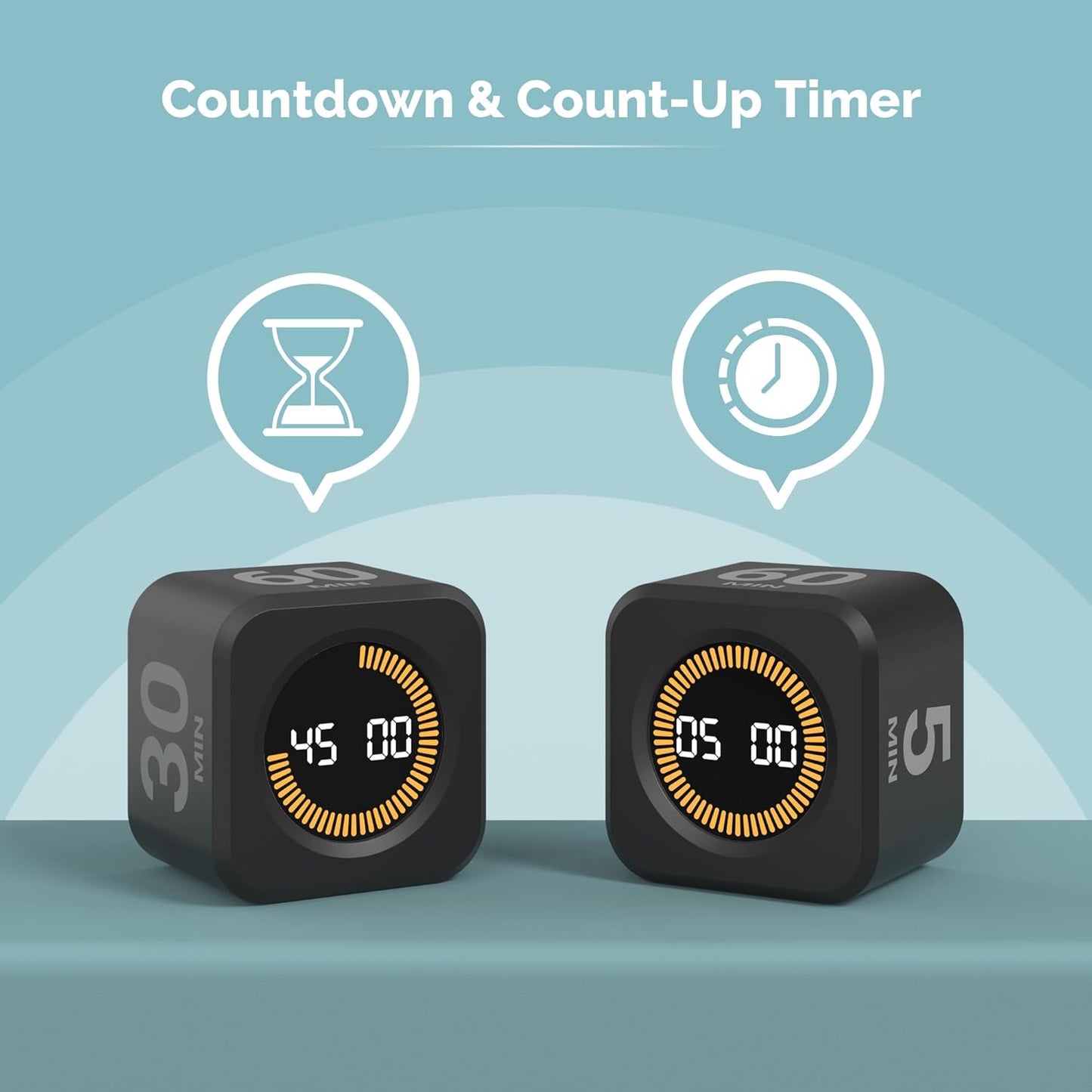 KADAMS Pomodoro Timer – Visual Cube with 5/10/30/60 Min Presets, LED Countdown Ring & Count Up Mode, Silent Flip Productivity Timer for Study, Classroom, Office, Cooking (Green 5-10-30-60 min)