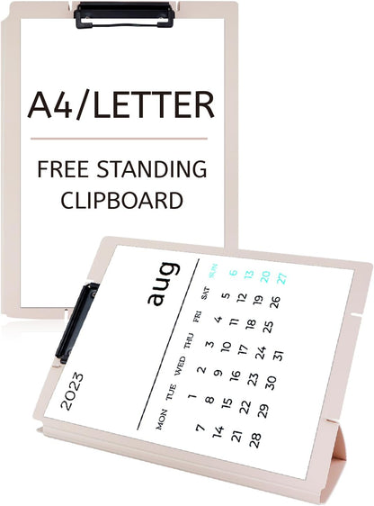 Free Standing Clipboard and Desktop Stand with Adjustable Buckles Easel Back - Foldable Stand and Document Holder for School, Office and Business Use (9.37 x 12.6 inches) (Black)