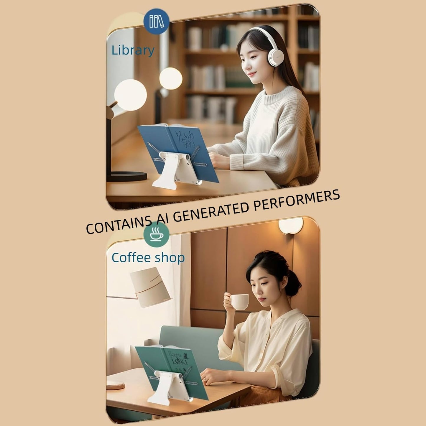 Travel Mini Book Holders for Reading Hands Free - Portable and Adjustable Book Stand for Reading, Two-in-one (Ideal for Light Books & Tablets – Not for Heavy Hardcovers | White)