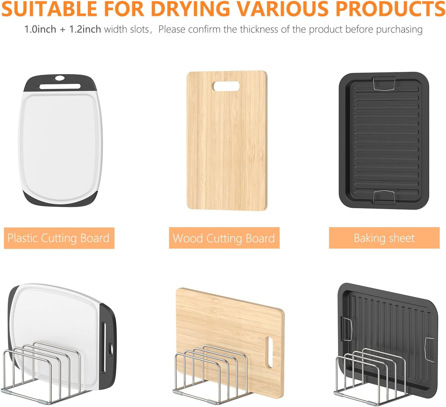 KORRTFID Cutting Board Holder Stand, Chopping Board Storage Rack, Cutting Board Organizer, 304 Stainless Steel Chopping Board Holder, Cookie Sheets Organizer 1.0+1.2 Inch Width Slots(Large)