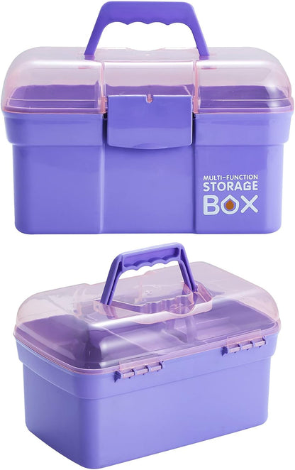 Kinsorcai 11'' Plastic Storage Box with Removable Tray, Multipurpose Organizer and Storage Case for Art Craft and Cosmetic (Green)