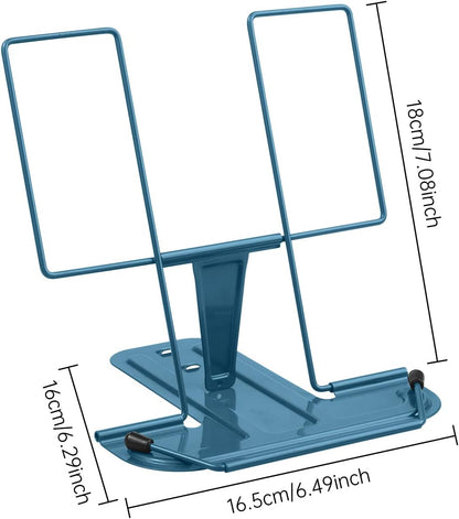 Metal Book Stand for Desk, Adjustable Reading Rest Book Holder, Portable Cookbook Documents Holder, Sturdy Typing Stand for Recipes Textbooks Tablet Music Books with Page Clips (Green)