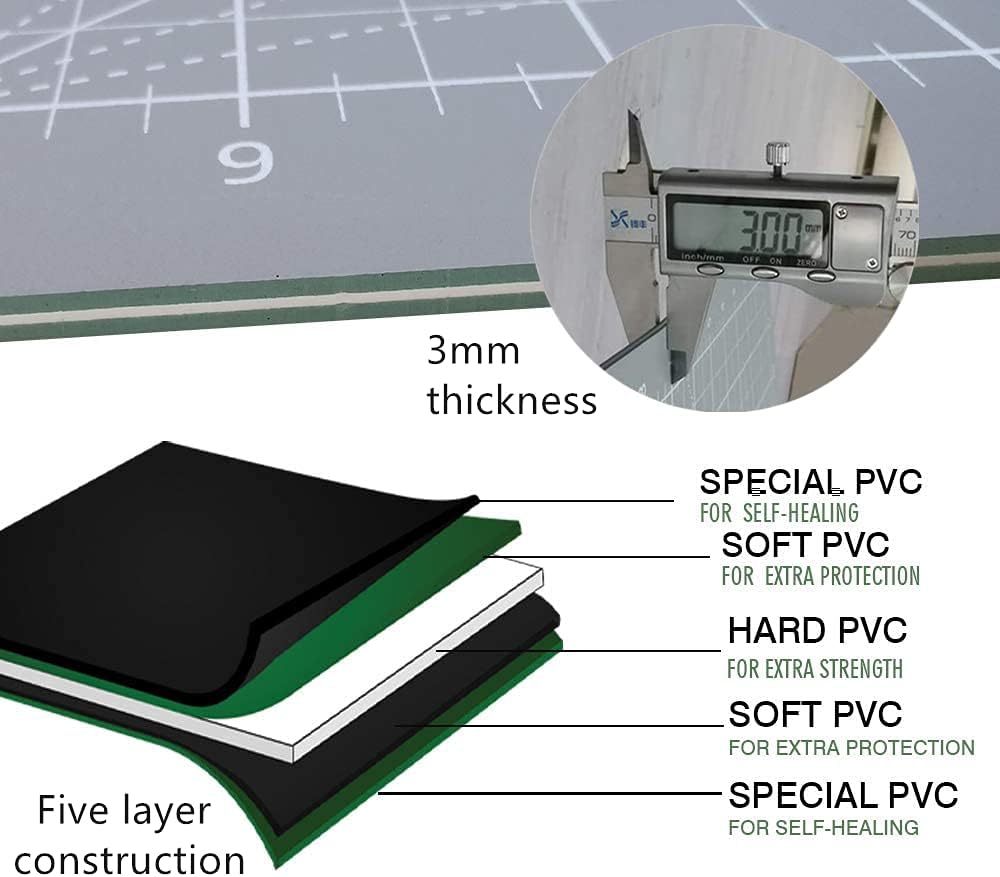 HEADLEY TOOLS 18" x 24" Thickened Self Healing Cutting Mat, A2 Rotary Cutting Sewing Mat for Crafts, Double Sided 5-Ply Table Cutting Board for Fabric Quilting Leather Arts Hobby Project, Grey/Black