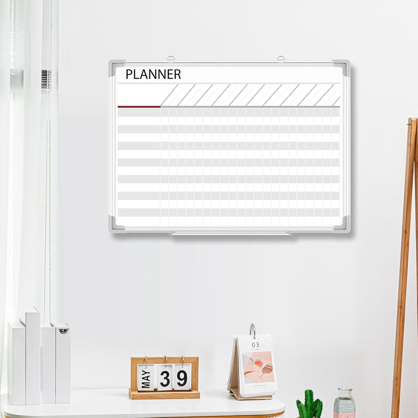 Lincia Aluminum Frame Dry Erase Board with Lines, Double Sided Wall-Mounted Whiteboard for Scheduling, to Do Lists & Weekly Planning, Reusable Calendar for Home & Work(Project Planning Board,24"x18")