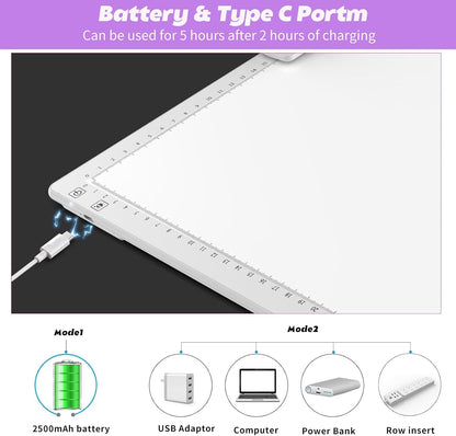 YINGWOND Rechargeable A4 LED Light Pad with Padded Case, Tracing Light Box w/Riser Stands and Paper Clip, 6 Levels of Brightness, Type-c Cable, Wireless Diamond Painting Light Board