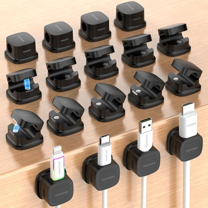6-Pack Magnetic Cable Clips, Rocoren Smooth Adjustable Adhesive Cord Organizer, Desk Cable Management Wire Holder Keeper Cables Staples for Nightstand Home Office Desk Car Phone Wall Desktop