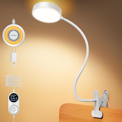 Glocusent 72 LED Clip on Lamp with Remote, Reading Light with Amber Ring, 3 Colors & 5 Dimmable Bed Lamp, 30/60-Min Auto Off Timer, Clamp Light for Headboard/Dorm/Bunk (Black)