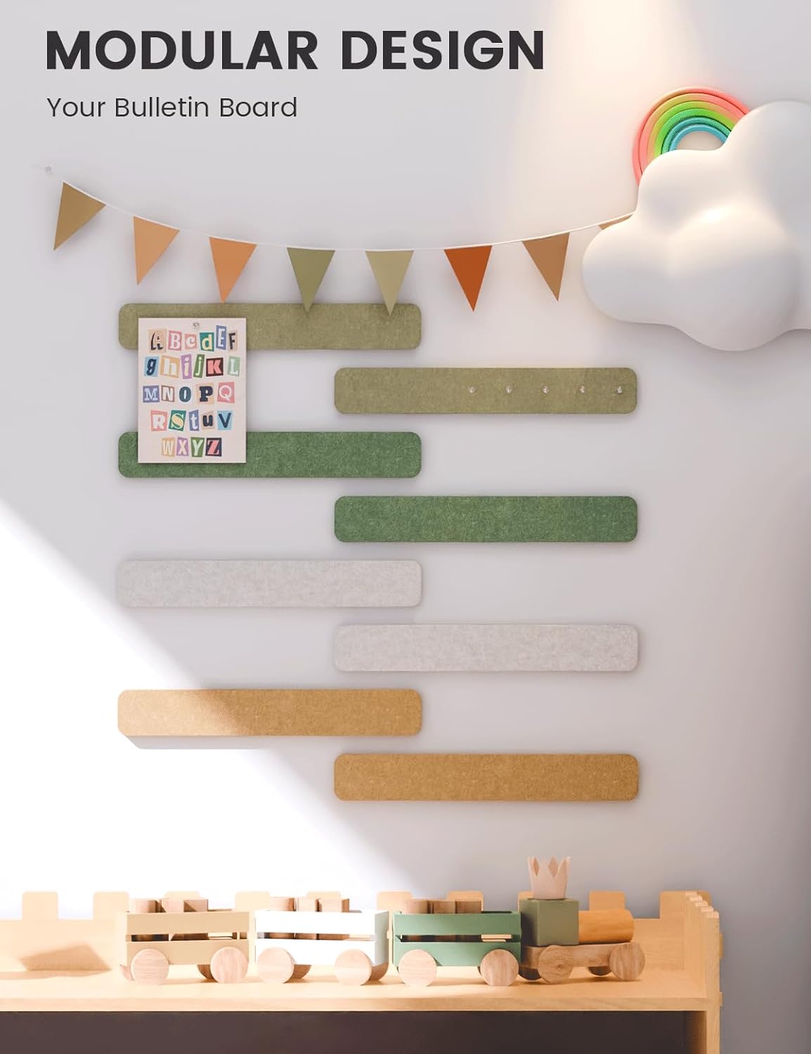 Fluxynara Cork Board Alternative Felt Strip Board 8-Pack 13"x2", Office Pin Board with 50 Push Pins, Adhesive Install for Bedroom Door & Home Office(Linen Dusk)