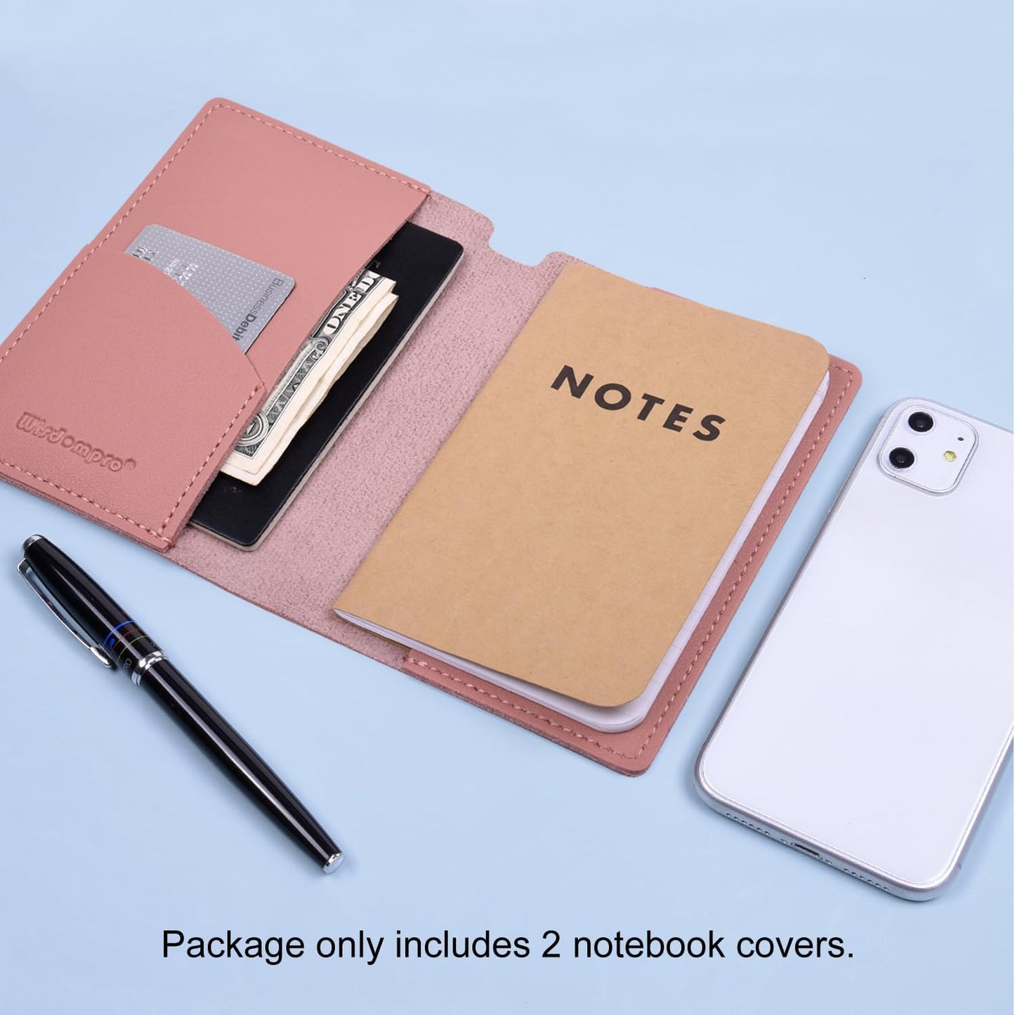 Wisdompro Journal Cover, 2 Pack PU Leather Notebook Cover for Field Notes, or other 3.5" x 5.5" Pocket Notebooks - Black
