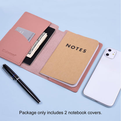 Wisdompro Journal Cover, 2 Pack PU Leather Notebook Cover for Field Notes, or other 3.5" x 5.5" Pocket Notebooks - Black
