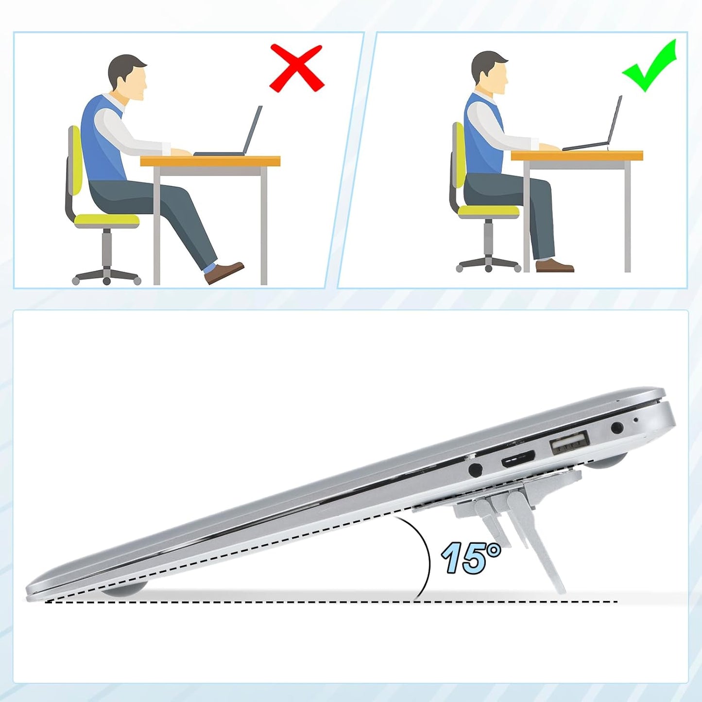 2PCS Zinc Alloy Foldable Laptop Stands, Mini Foldable Laptop Stand, Portable Computer Keyboard Riser, Self-Adhesive Invisible Notebook Stand with 2 Adjustable Angles, Keyboard Lift for Desk (Silver)