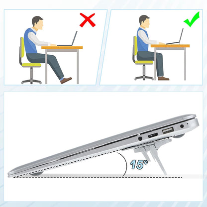 2PCS Zinc Alloy Foldable Laptop Stands, Mini Foldable Laptop Stand, Portable Computer Keyboard Riser, Self-Adhesive Invisible Notebook Stand with 2 Adjustable Angles, Keyboard Lift for Desk (Silver)
