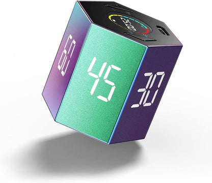Ticktime Pomodoro Timer, Productivity Timer Cube, 3/5/10/15/25/30 Min Presets, Custom Countdown & Stopwatch 1s–99m59s, Sound/Vibration/Silent, Magnetic, Rechargeable, for ADHD Study Work, Gray