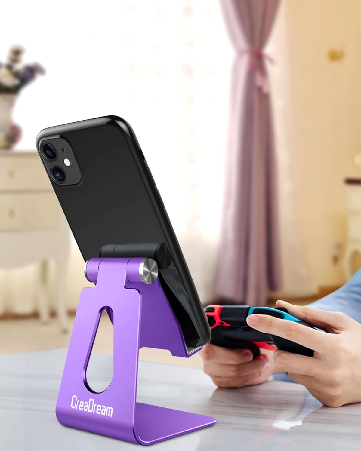 CreaDream Adjustable Cell Phone Stand, Phone Stand, Cradle, Dock, Holder, Aluminum Desktop Stand Compatible with Phone 16 15 14 13 12 11 Pro Max Plus SE, Accessories Desk, All Mobile Phones-Rose Gold