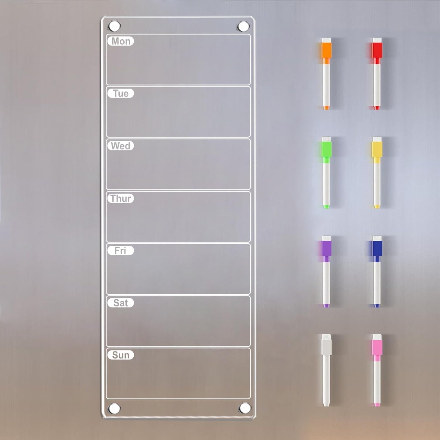 Magnetic Weekly Planner for Fridge 6"x17" Weekly Menu Magnet Fridge Dry Erase Board to Do/Grocery/Shopping List/Chore Chart 8 Markers