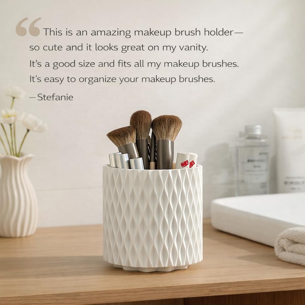 Makeup Brush Holder Organizer, 360° Rotating 5-Slot Make up Brushes Cup for Cosmetic, Lipstick, Hair Brush Holder - Spinning Vanity Countertop Caddy for Bathroom, Dorm & Office, Black
