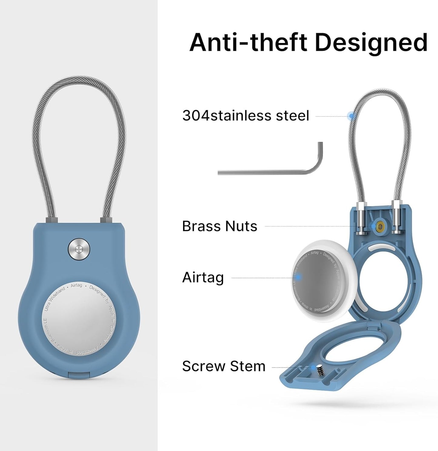 Air Tag Holder - (4 Pack) Air tag Lock Keychain with Wire Cable Compatible with Apple AirTag,Ultra Durable Anti-Lost Protective Case with Keyring for Luggage, Key, Backpack, Pet, Bag, Black