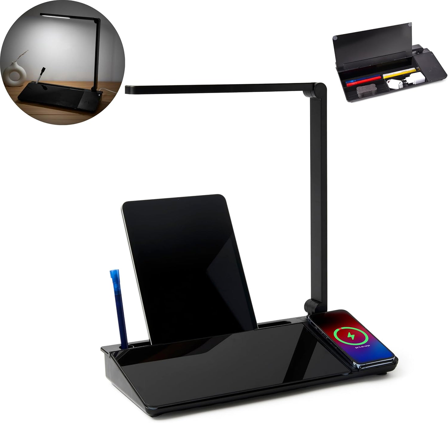 Desktop Dry Erase Board with Charger and LED Lamp (White)