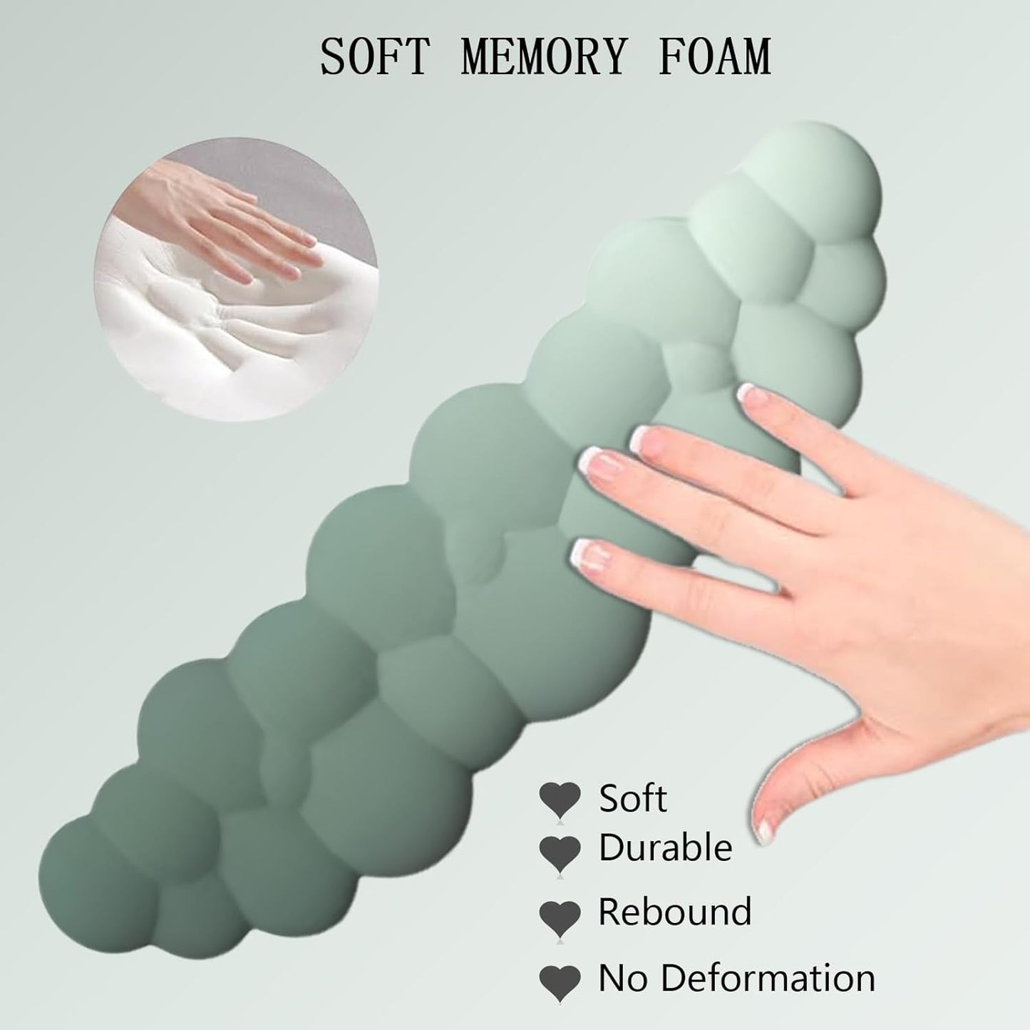 Cloud Keyboard Wrist Rest Dark Green Mouse Pad with Wrist Rest Ergonomic Wrist Pad Memory Foam Non-Slip Wrist Support for Computer Laptop Gaming Home Office Relief Typing Pain Green