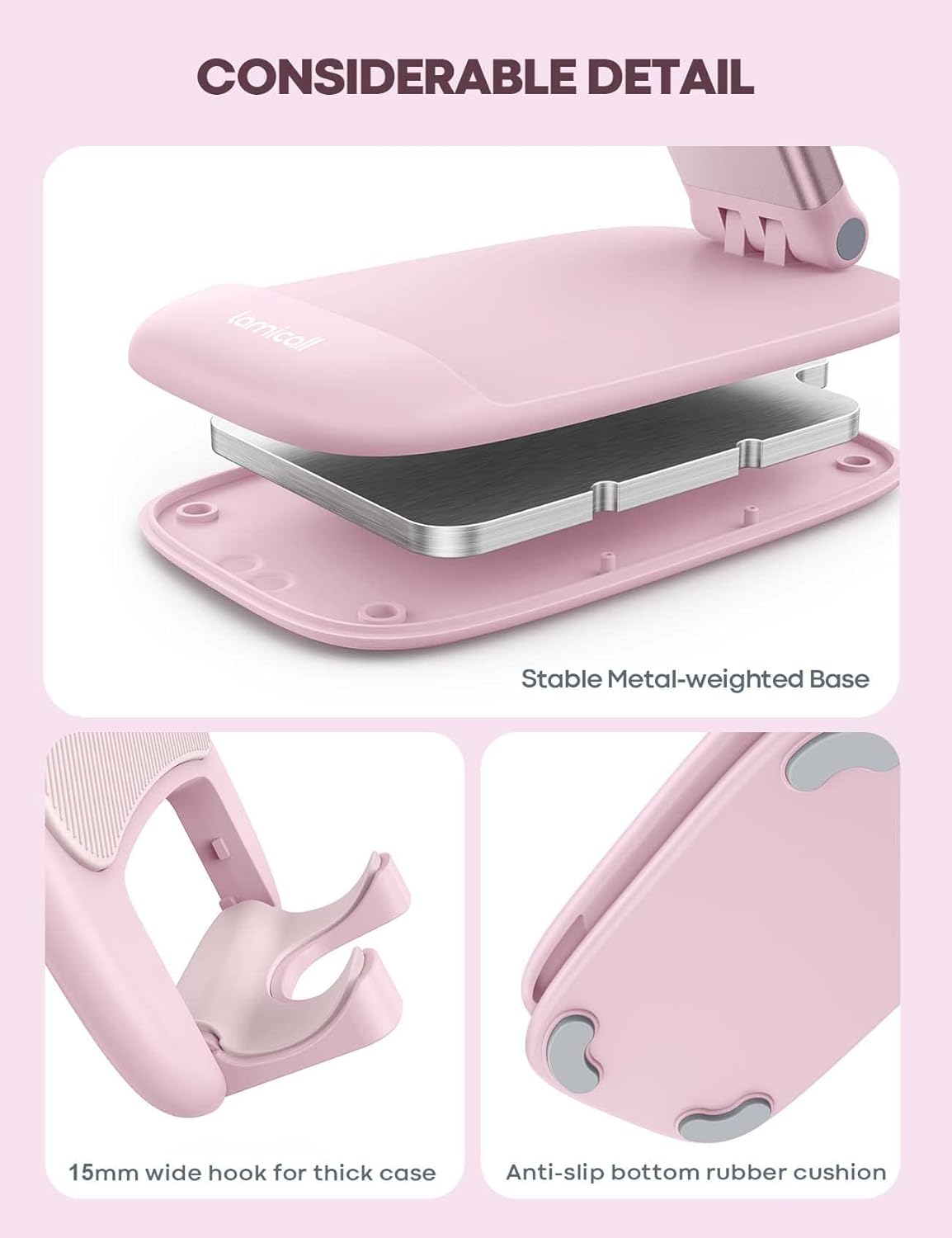 Lamicall Cell Phone Stand for Desk - [Height Adjustable] Foldable Mobile Phone Holder, Portable Stand for iPhone 17 16 15 14 13 12 11 Pro Max Plus Air, Galaxy S25, Office Gift, Telephone Accessories
