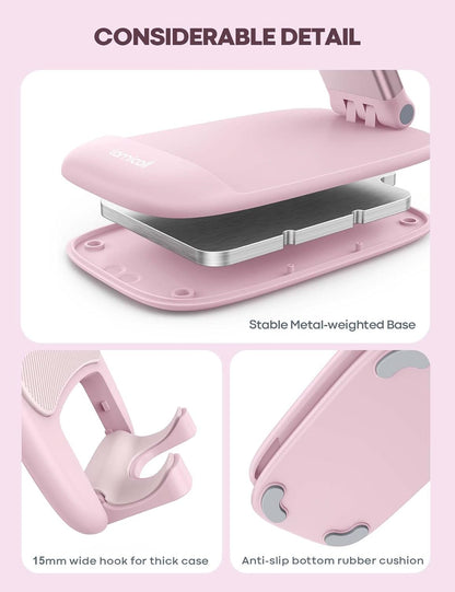 Lamicall Cell Phone Stand for Desk - [Height Adjustable] Foldable Mobile Phone Holder, Portable Stand for iPhone 17 16 15 14 13 12 11 Pro Max Plus Air, Galaxy S25, Office Gift, Telephone Accessories