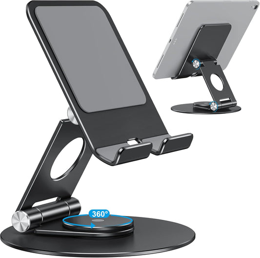 OMOTON T6 Swivel Tablet Stand for iPad with 360 Rotating Base, Foldable Adjustable Holder for Drawing, Compatible with iPad Pro/Air/Mini and More, Silver