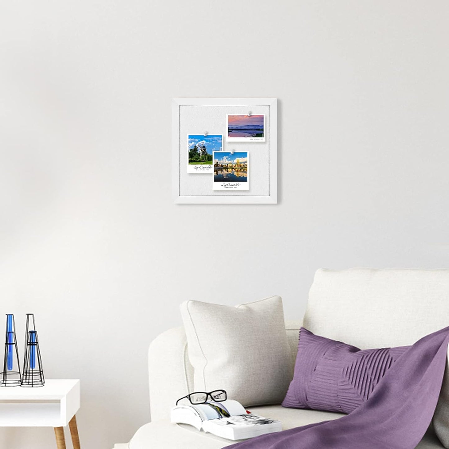 Cork Board Bulletin Board, Cork Boards for Walls with Felt, Small Corkboard with White Frame, Decorative Hanging Pin Board for Home School Office, Vision Board, 11.8x11.8 inches White 1pc